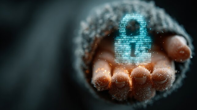 Grasp digital currency future holding glowing bitcoin symbol formed by code in a textured hand - Powered by Adobe