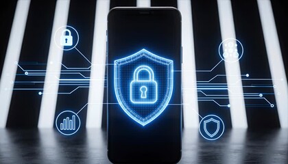 Mobile phone security shield lock smartphone data protection cyber security concept secure connection digital padlock icon network safety information privacy cybersecurity data protection mobile - Powered by Adobe
