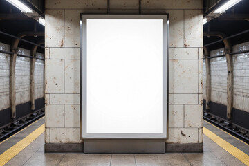 Blank billboard mock up in a subway station, underground. Front view. 3d rendering.