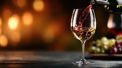 A luxurious scene capturing fine wine being elegantly poured into a crystal glass, surrounded by rich colors and textures that evoke a sense of celebration.