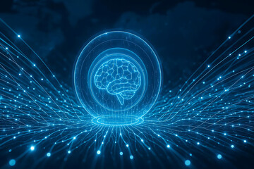 ai brain abstract light blue background