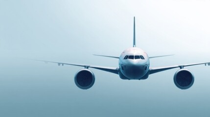 A jet aircraft soaring through the sky with visible wingtips, featuring four large engines and smaller wings,