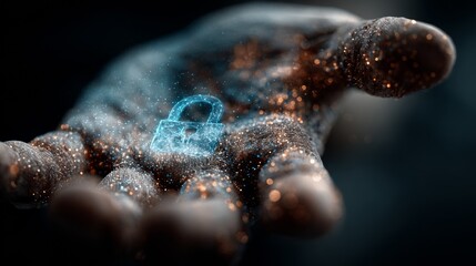 Secure your digital future with this glowing padlock concept held safely in an open palm, symbolizing protection and trust.