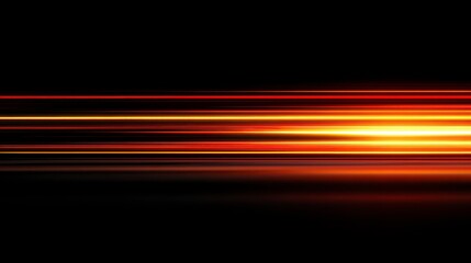 Horizontal streaks of vibrant orange and yellow light against a stark black background, creating an abstract, dynamic composition