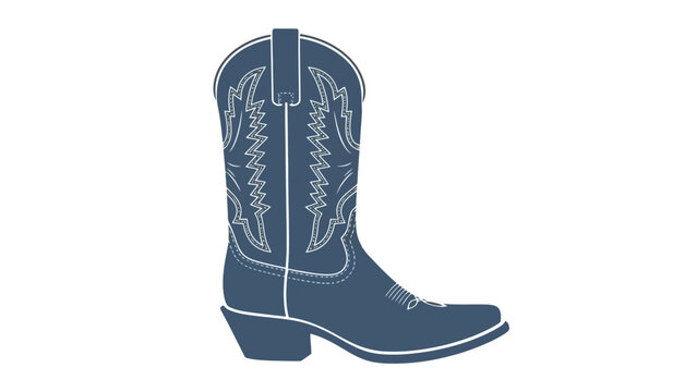 A detailed illustration of a classic blue cowboy boot with intricate stitching on a white background.