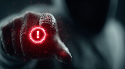 Urgent warning alert displayed by glowing red exclamation mark on digital interface, signaling critical danger