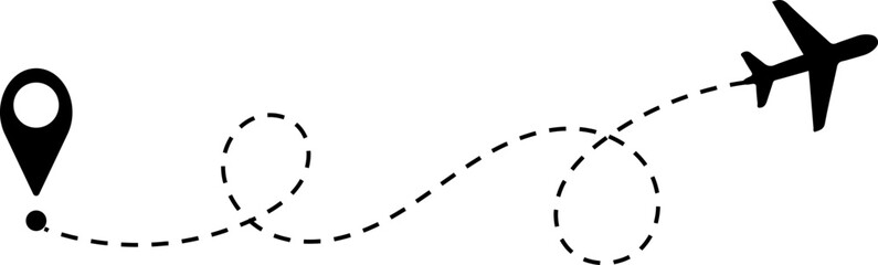 Aircraft tracking line path. Dotted airplane route vector for travel infographic PNG © Ajimul
