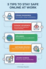 Vertical Infographic Showing Five Tips to Stay Safe Online at Work