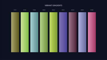 Obraz premium Vibrant Gradient Color Palette Swatches with HEX Codes for UI and Branding on Dark Background