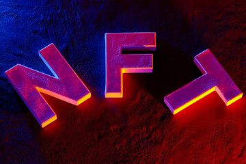 NFT Letters Non-Fungible Token Neon Light Art Concept