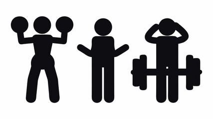 Stick figures working out with dumbbells and weights