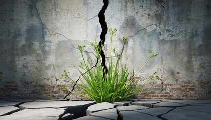 Resilient Grass Growing Through Cracks in Concrete Wall and Pavement 