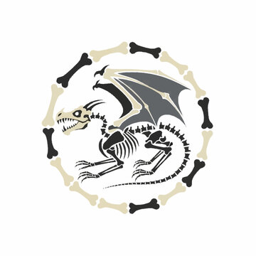 Dragon Skeleton Illustration with Bone Frame.