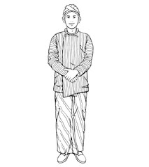 Illustration of Javanese Man in Traditional Clothing.