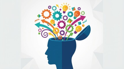  Creative Thinking Concept with Human Head and Colorful Elements