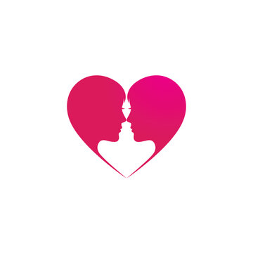 Silhouette of two faces forming a heart shape, symbolizing love and romance