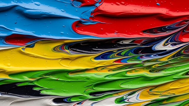 Vibrant graffiti with colorful paint splashes creates a wet liquid texture on the wall like ripples across a blue ocean wave surface