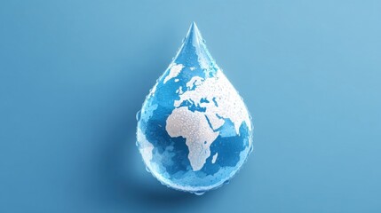 Artistic illustration of Earth encapsulated within a water droplet symbolizing environmental conservation and water reso