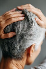 Fototapeta premium Grey hair woman symbolizing life transitions and maturity.