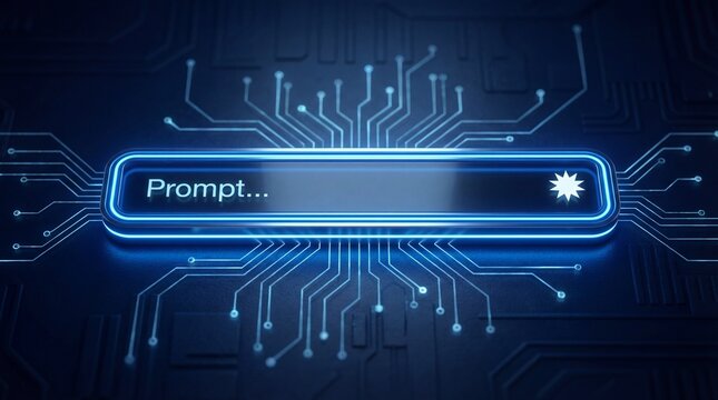 Futuristic ai prompt interface on digital circuit board - Powered by Adobe