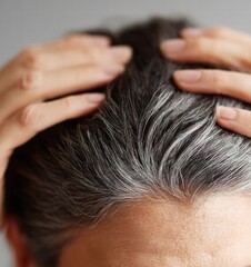 Grey hair aging concept reflecting psychological balance.