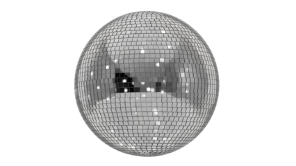Shiny disco ball isolated PNG, mirror ball with reflective tiles for party decoration and entertainment, on transparent background