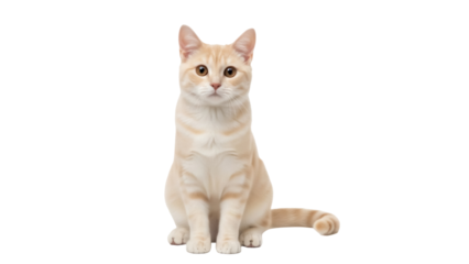 Adorable cream tabby cat PNG isolated on transparent background, cute kitten sitting upright looking at camera with sweet expression