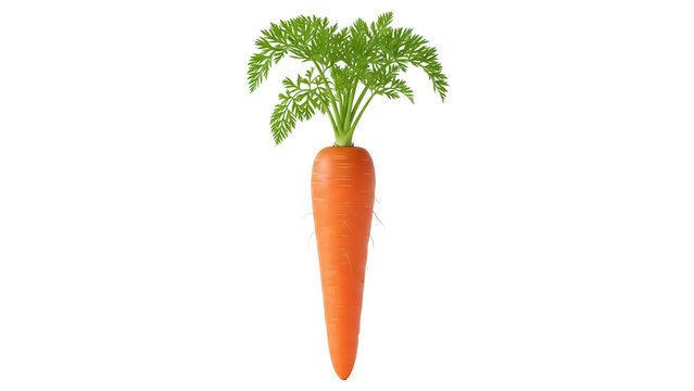 Vibrant orange carrot with green leaves isolated PNG, fresh vegetable for healthy eating and vegetarian recipes on transparent background