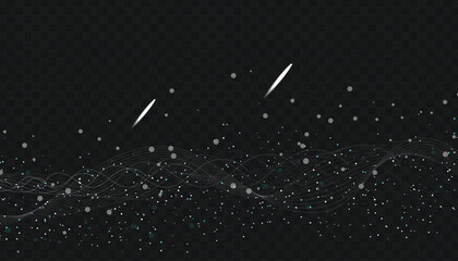 Snowflakes design and dark background with scattered white specks and bright streaks of light