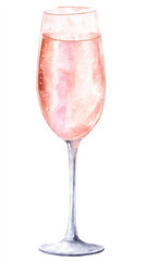Elegant sparkling ros&eacute; champagne watercolor illustration, a hand-painted pink drink in a flute glass, ideal for celebration.