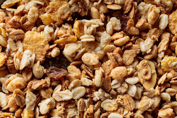 Crunchy Granola with Oats Raisins and Cereal Flakes Close-Up