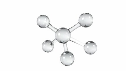 This bright, minimalist isolated 3d rendering showcases a transparent glass abstract molecular model connecting five spheres on a pure white background. - Powered by Adobe