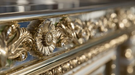 Ornate polished brass elements highlighting traditional craftsmanship in architectural design with reflective surfaces and detailed flourishes