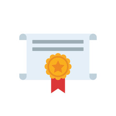 Achievement certificate scroll with gold seal and red ribbon vector illustration