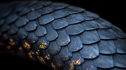 Close - up of Black Snake Scales with Golden Specks