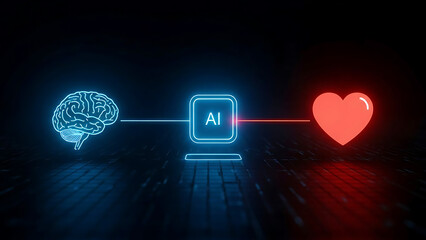 Artificial intelligence connection between human brain and heart representing emotional technology and cognitive science
