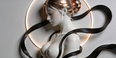 Abstract Feminine Beauty Sculpture with Metallic Hair
