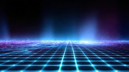 Neon Grid: A futuristic expanse unfolds, dominated by a luminous neon grid. The scene is imbued with a sense of high-tech abstraction and digital artistry. - Powered by Adobe