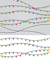 Collection of colorful string lights vector garland festive holiday christmas party bulbs on transparent background. Vector festive graphics are ideal for holiday invitations, party decorations.