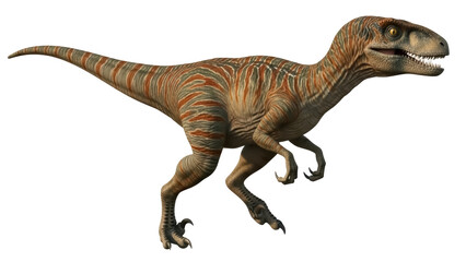 Isolated Velociraptor dinosaur posing in a fierce manner on a plain background, prehistoric predator © Saoirse