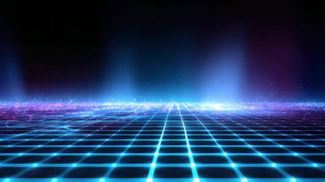 Neon Grid: A futuristic expanse unfolds, dominated by a luminous neon grid. The scene is imbued with a sense of high-tech abstraction and digital artistry.
