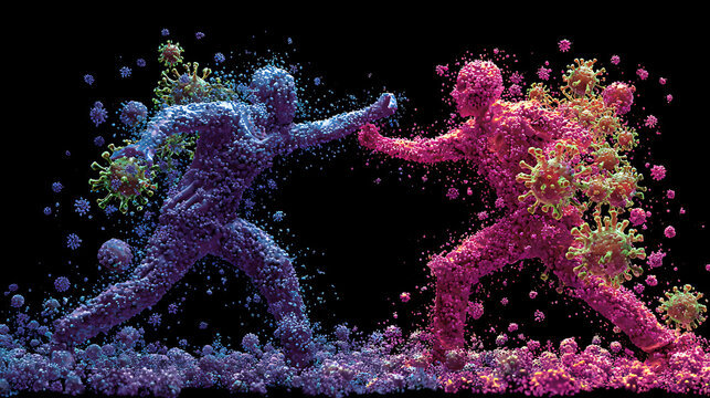 A symbolic representation of a fight between humans and invisible forces of antimicrobial resistant superbugs (3)