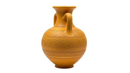 Isolated Greek vase with two handles and linear decorative patterns in earth tones, antique