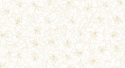 Fototapeta premium Elegant seamless pattern showcasing delicate outlines of lilies in a soft pale yellow tone for sophisticated background and textile designs.