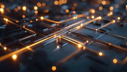 Abstract circuit board, glowing lines