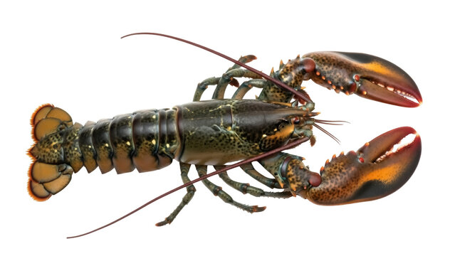 Isolated American lobster, a large marine crustacean with powerful claws and antenna