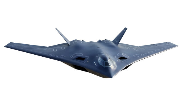 Isolated stealth bomber jet flying, low-observable aircraft for reconnaissance and combat missions