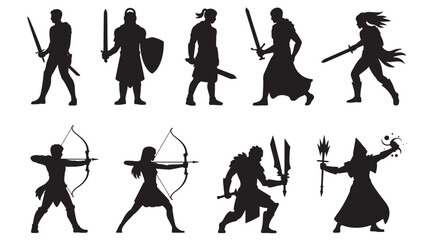 Obraz premium Medieval warriors silhouettes set against a white background for graphic design