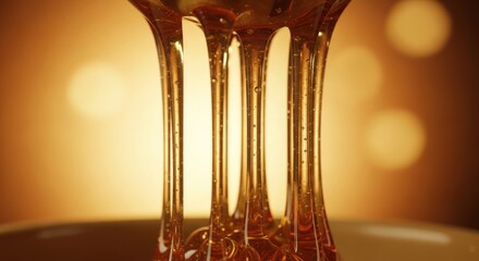 Golden cascade: An enticing macro shot of honey dripping in thick golden strands