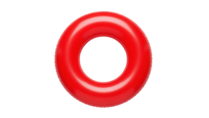 Bright red swim ring PNG isolated on transparent background, inflatable pool toy for summer fun and water safety